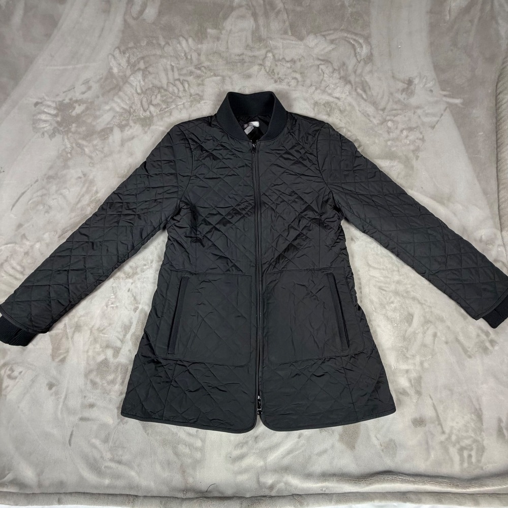 T by Talbots Womens Black Quilted Full Zip Bomber Jacket Petite Small SP